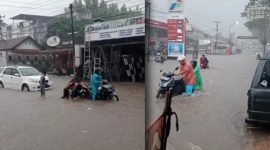 Situasi banjir saat sore tadi di Jalan A.H Nasution. (Foto : Dokpri).