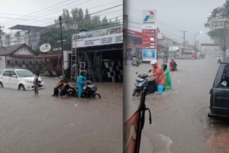 Situasi banjir saat sore tadi di Jalan A.H Nasution. (Foto : Dokpri).