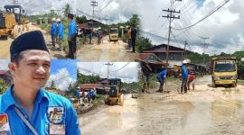 KNPI Gerak Cepat Perbaiki Kerusakan Jalan Yos Sudarso. (Foto: Herdin Zebua)