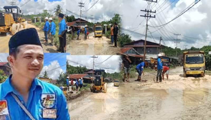 KNPI Gerak Cepat Perbaiki Kerusakan Jalan Yos Sudarso. (Foto: Herdin Zebua)