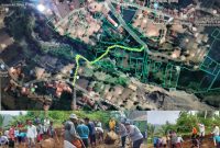 Masyarakat antusias gotong royong untuk pembangunan jalan alternatif yang menghubungkan tiga desa. (Poto: Momon Suparman)