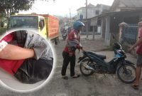 Korban laka tunggal, Ronal, yang alami luka baret dan terkilir pada Sikut Kanan Tangan dan Paha hingga Lutut Kanan Kakinya