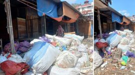 Nampak depan gardu Pasar Baraka, lapak penjual tertutup gunungan sampah