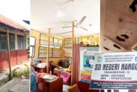 Plafon Berlubang Hingga Atap Diganjal Bambu, Siswa SDN Nangoh Tasikmalaya Dibayangi Bahaya