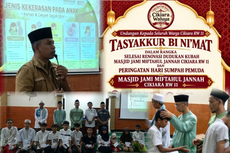 Rampungnya renovasi dudukan kubah menjadi bukti semangat gotong royong warga Cikiara RW 11. Kegiatan juga diisi edukasi perlindungan anak dan perempuan, pencegahan kenakalan remaja hingga santunan anak yatim piatu.